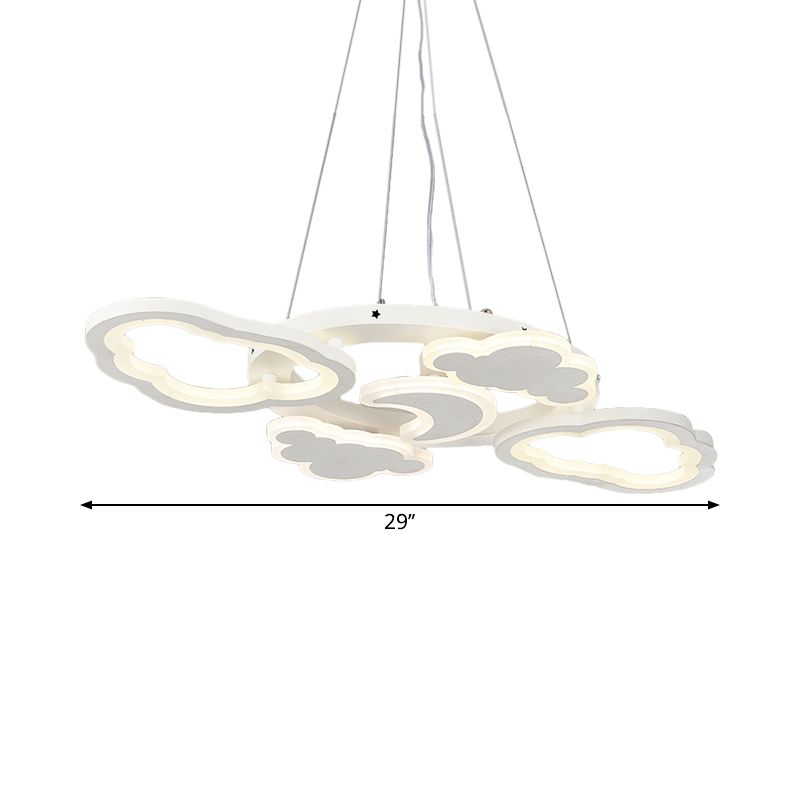 Moon and Cloud Bedroom Chandelier Lampe acrylique LED Cartoon Hanging Light Kit en blanc
