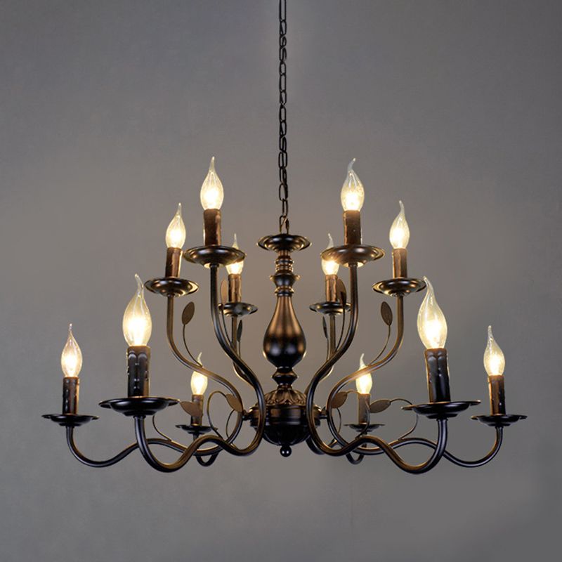 Lámpara de candelabro de araña vintage de 12 luces de 12 luces Lámpara colgante grande con una cadena de suspensión ajustable de 13.7 "