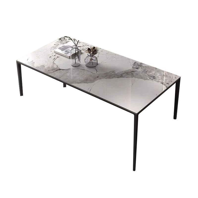 Stone Rectangular Dining Table 4 Legs Furniture with Steel Base for Home