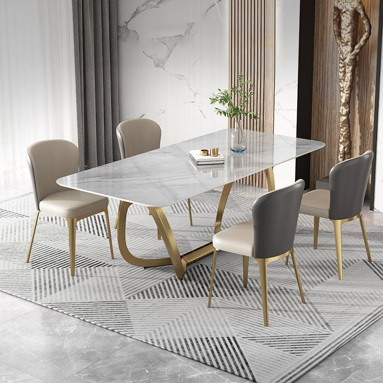 Minimalist Sintered Stone Dining Room Set Standard Height with Trestle Base Dining Set