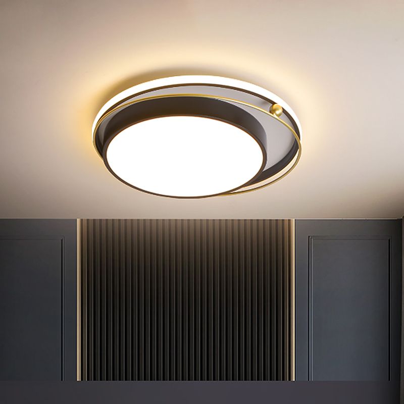 Ringed Flush Mount Light Modernist Acrylic LED Black and Gold Ceiling Mounted Fixture, 16"/19.5" Width