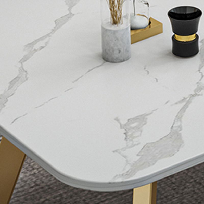 Glam Rectangle Stone Top Coffee Table with Iron Legs Cocktail Table