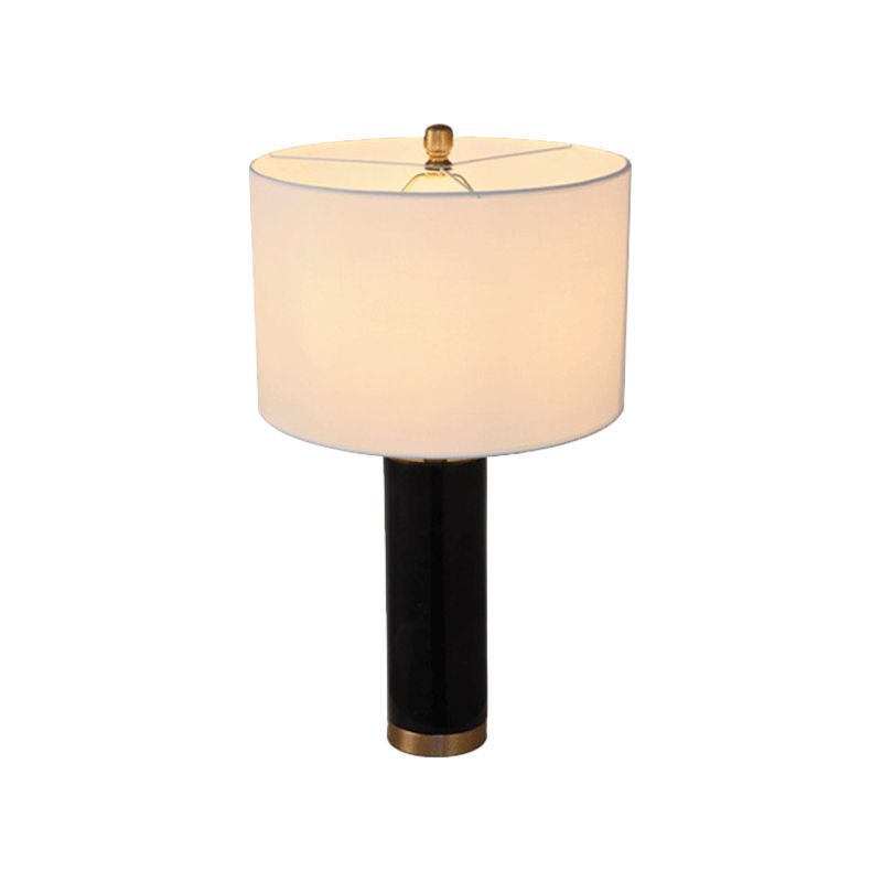 Lampada da tavolo minimalista a 1 luce in tessuto per soggiorno, con luce notturna e colonna in marmo in bianco/nero