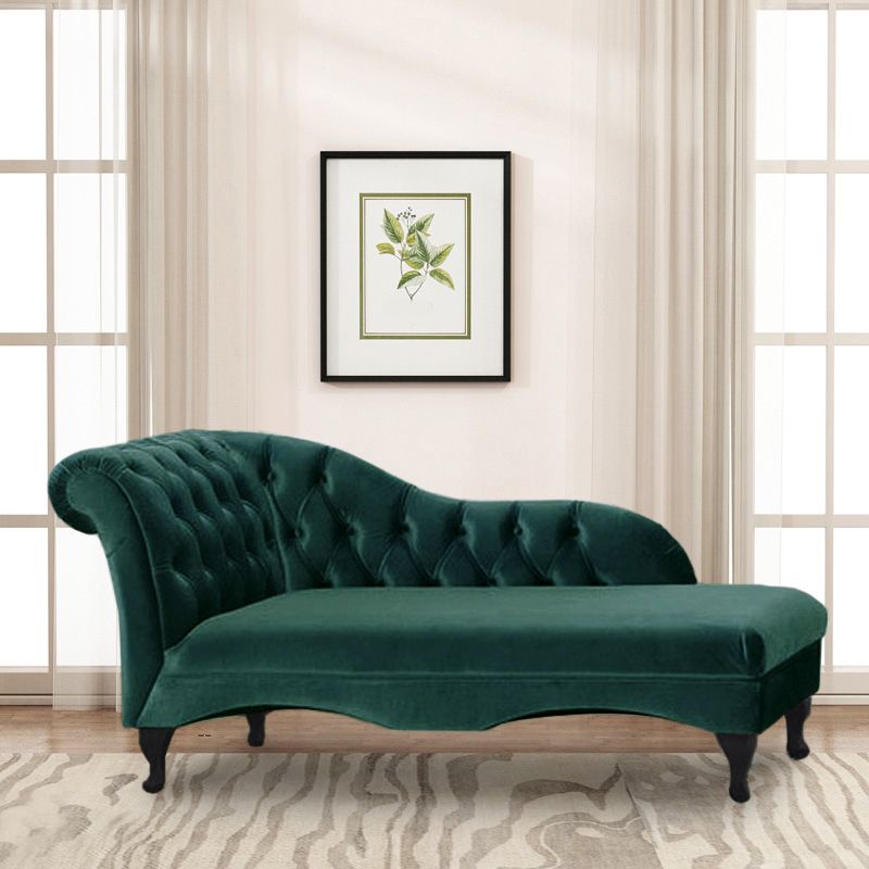 Cushioned Glam Chaise Lounge with Rolled Arms for Bedroom and Living Room