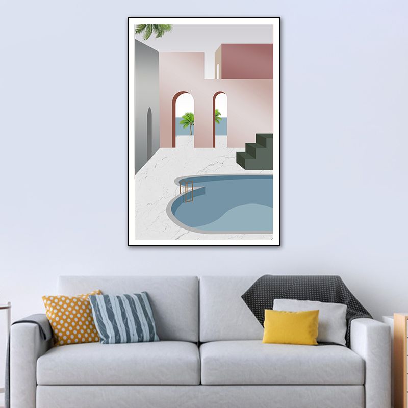 Swimming Pool Wall Art Soft Color Canvas Painting for Living Room, Textured