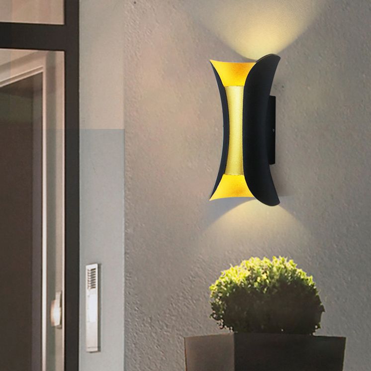 Curved Wall Light Lamp Sconce Modern Style Aluminum 2-Lights Black and Gold Wall Sconces
