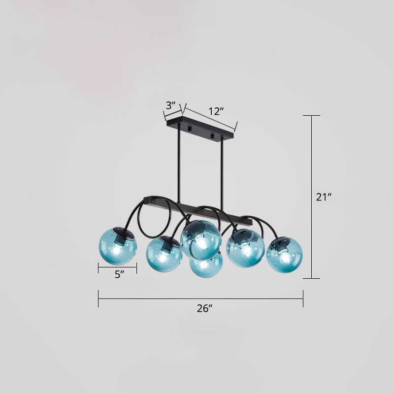 Modern Sphere Island Light Glass Dining Room Suspended Lighting Fixture in Black