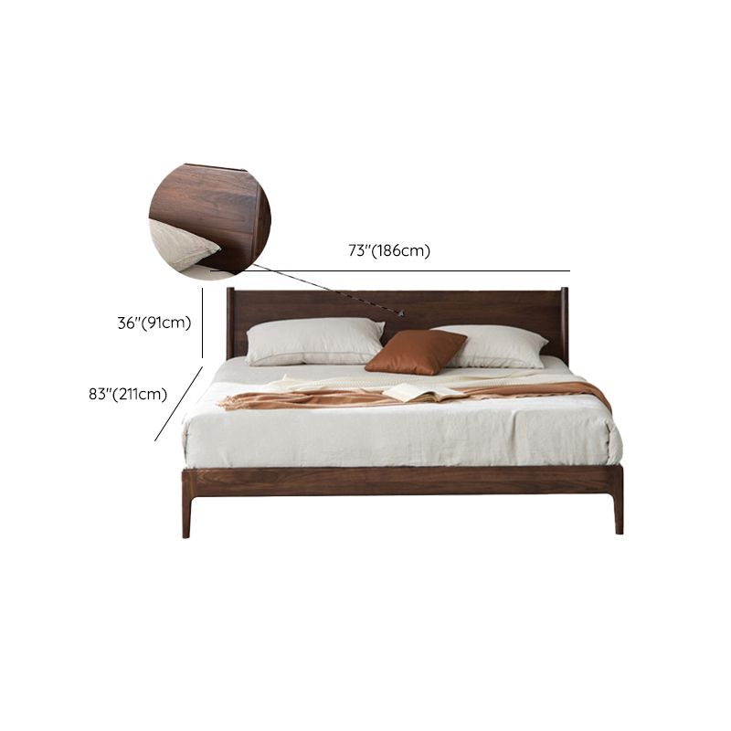 Solid Wood Standard Bed in Brown Panel Bed with Rectangular Headboard