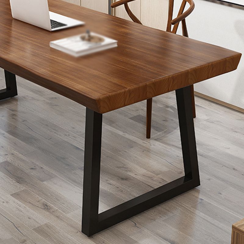 Solid Wood Top Dining Table Industrial Rectangle Table with Sled Base