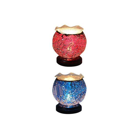 Tiffany Globe Shaped Desk Light with Plug In Cord 1 Light Glass Small Desk Lamp in Blue/Red for Kid Bedroom