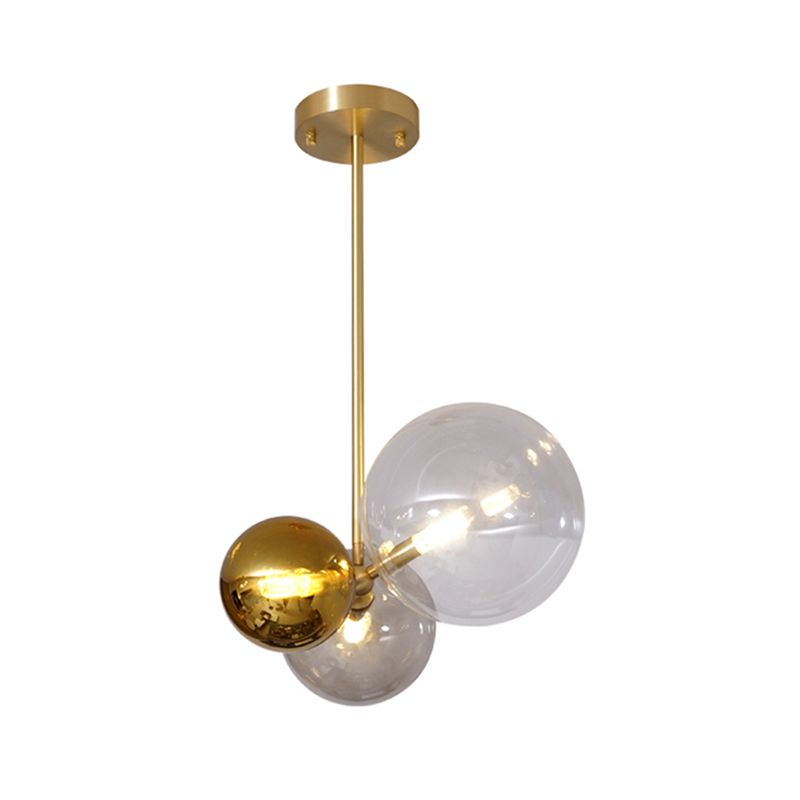 Clear Glass Sphere Hanging Chandelier Modernist 3 Heads Gold Ceiling Pendant Light