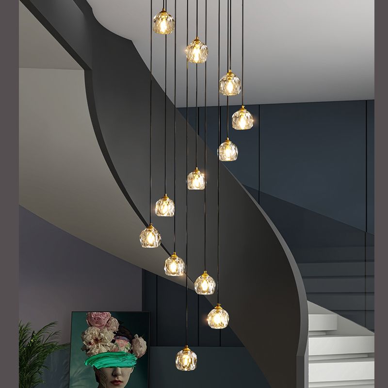 Accesorio de luz colgante sombreada lámpara colgante de oro cristal de estilo moderno para escalera