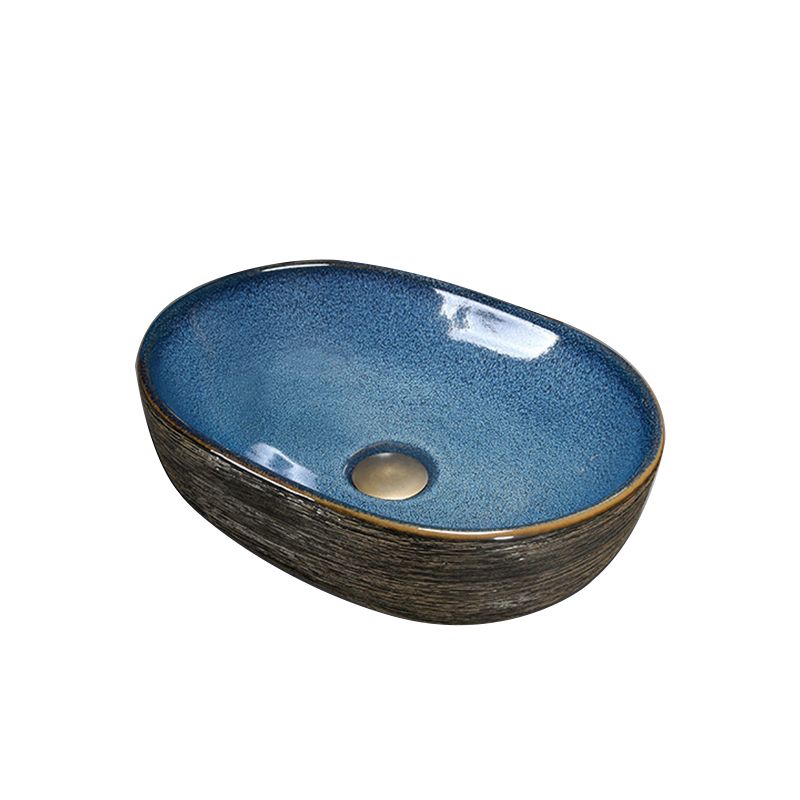 Modern Bathroom Sink Vitreous China Hand Painted Oval Vessel Lavatory Sink
