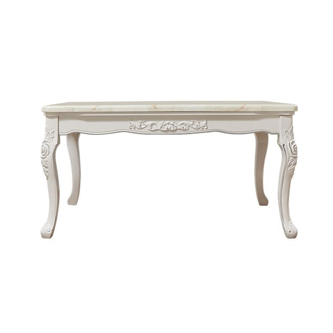 Juego de mesa de mármol victoriano de 5/7 con mesa rectangular de comedor con cávidos con sillas textiles