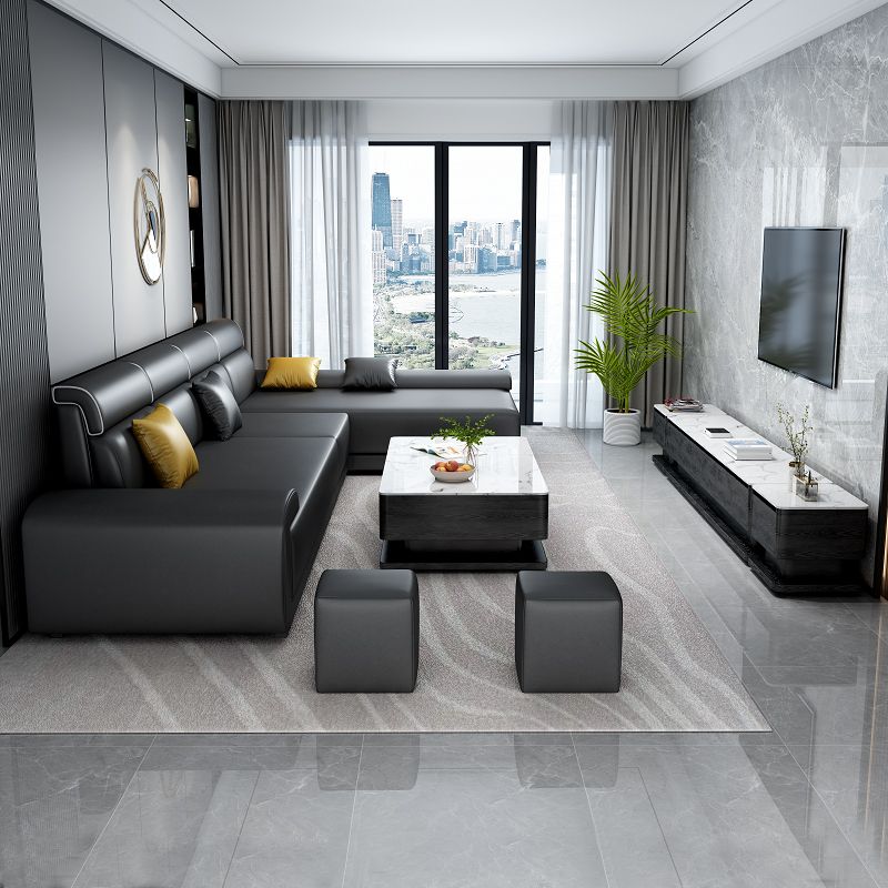 4-seat Contemporary Fabric/Faux Leather Pillow Top Arm Sofa for Living Room