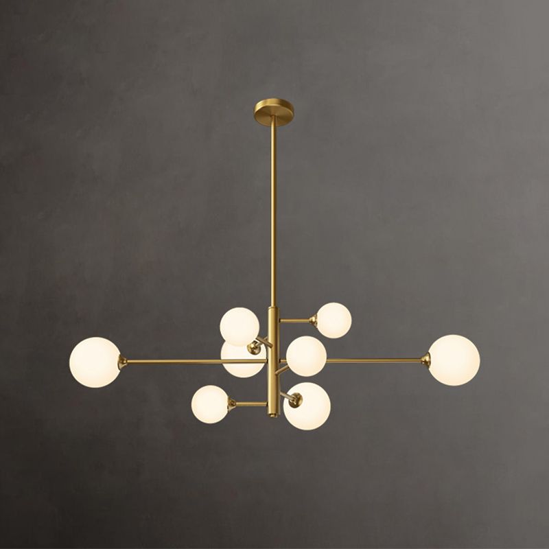 Nordic Style Brass Chandelier Globe Pendant Lamps with White Glass for Living Room