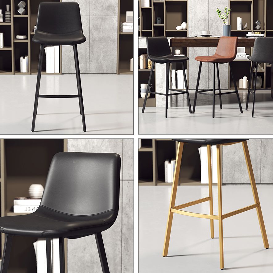 Glam Backrest Armless Counter Stool Iron Kitchen Bar Stool with Leather Cushion and Pedal
