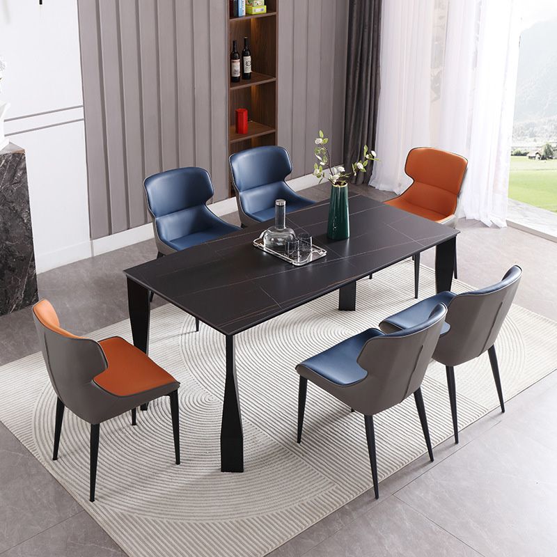 Industrial Dining Table Rectangle Stone Dinette Table in Black