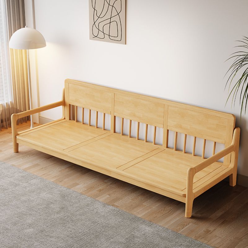 Solid Wood Tufted Settee Flared Arm Beige Cushions Sofa -39.4" H