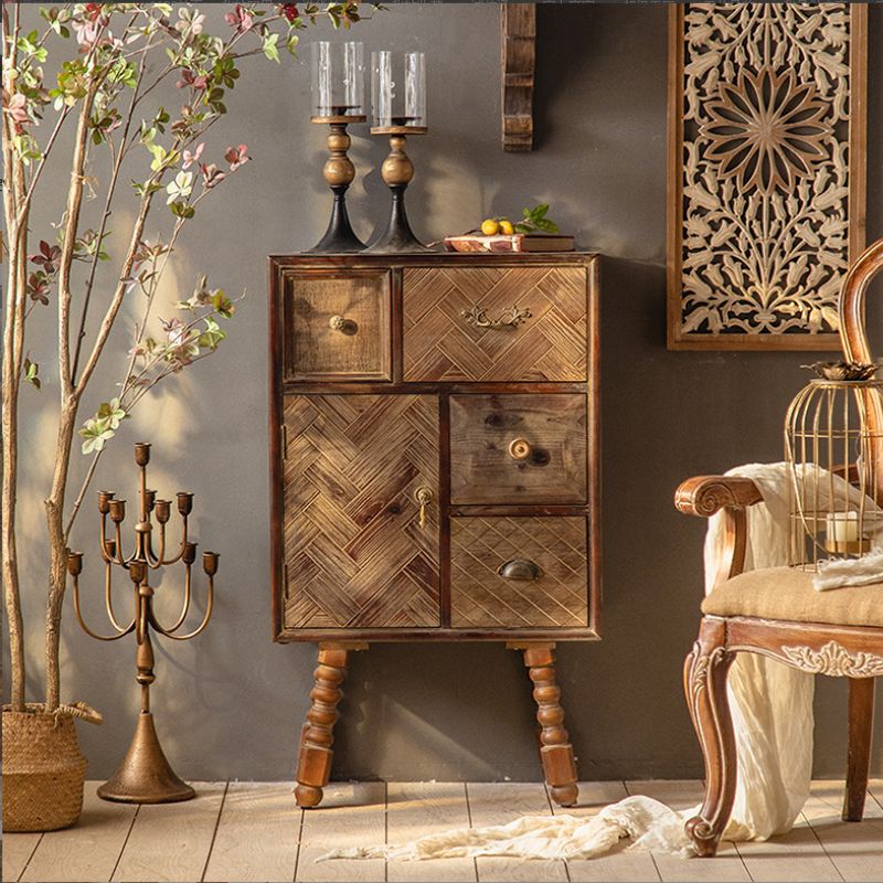 Industrial Rectangle Solid Wood With Doors Cabinet Distressed Wood Accent Cabinet