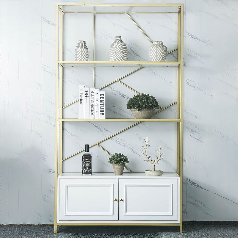 Skandinavische Open Etagere -Bücherregal mit Gold Iron Frame White Hersteller Holzregal