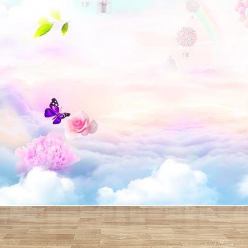 Big Hot Air Balloon Mural Wallpaper Childrens Art Dreamy Heaven Wall Covering in Pink