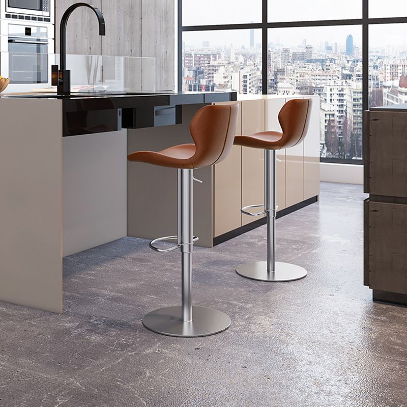 Faux Leather Barstool Adjustable Height Swivel Barstool with Footrest