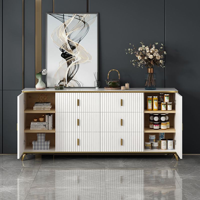 Glam Bedroom Stone Storage Chest Horizontal Chest in White with Drawers