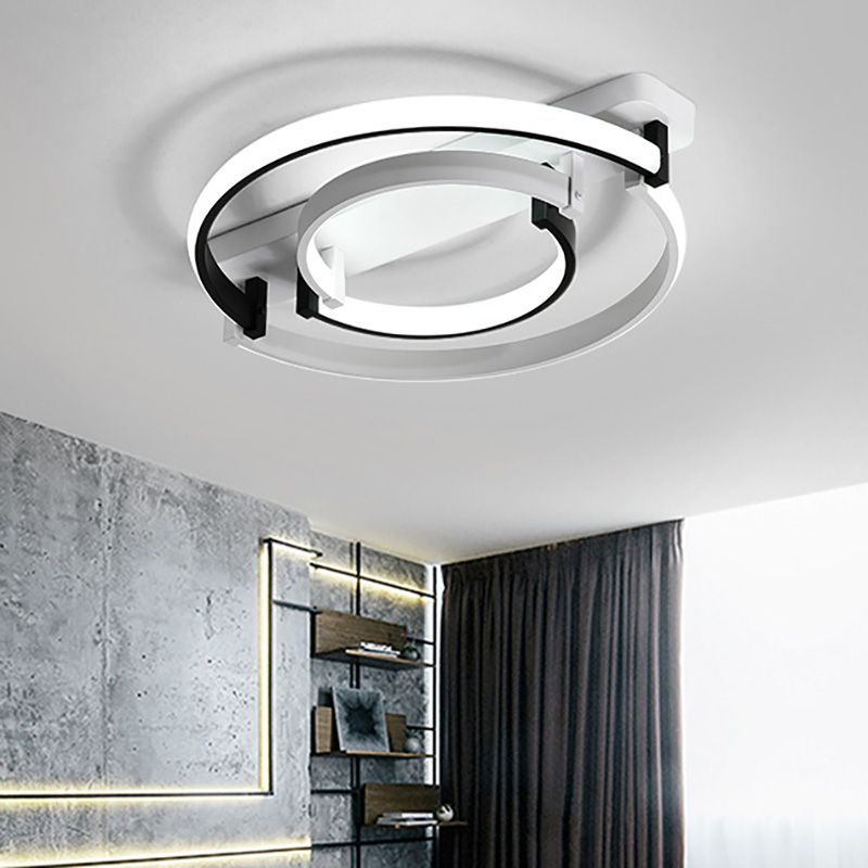 Kreisförmige Schlafzimmer Deckenlampe Einfachheit Acryl LED Schwarz/Weiß Flush Mount in Warm/White Light, 16 "/19.5" /23.5 " Breite