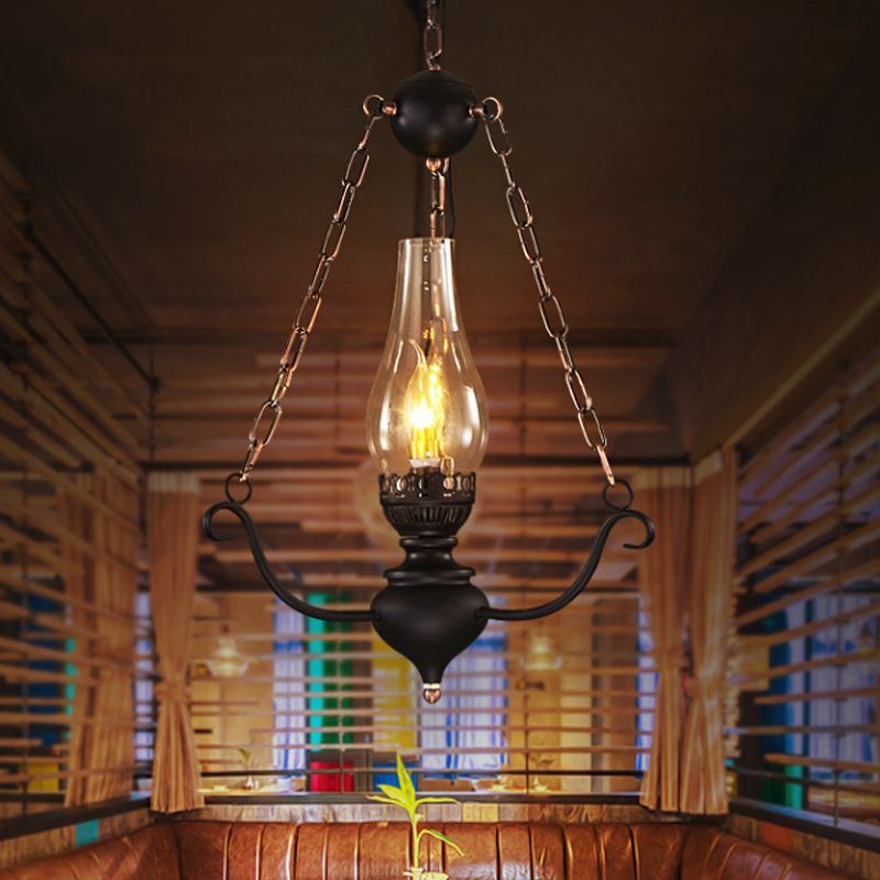 Ferme légère de plafond à 1 tête kit de pendentif en verre transparent transparent avec décoration de chaîne en noir