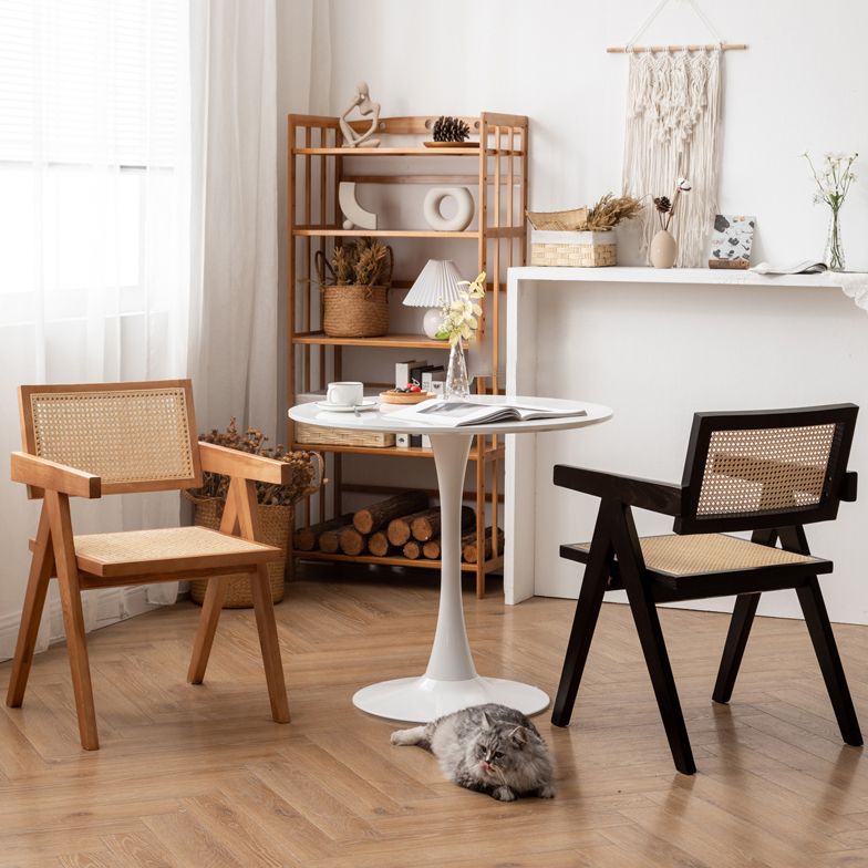 Chaise de salle à manger traditionnelle en bois massif, finition mate, dossier en canne, fauteuils de salle à manger
