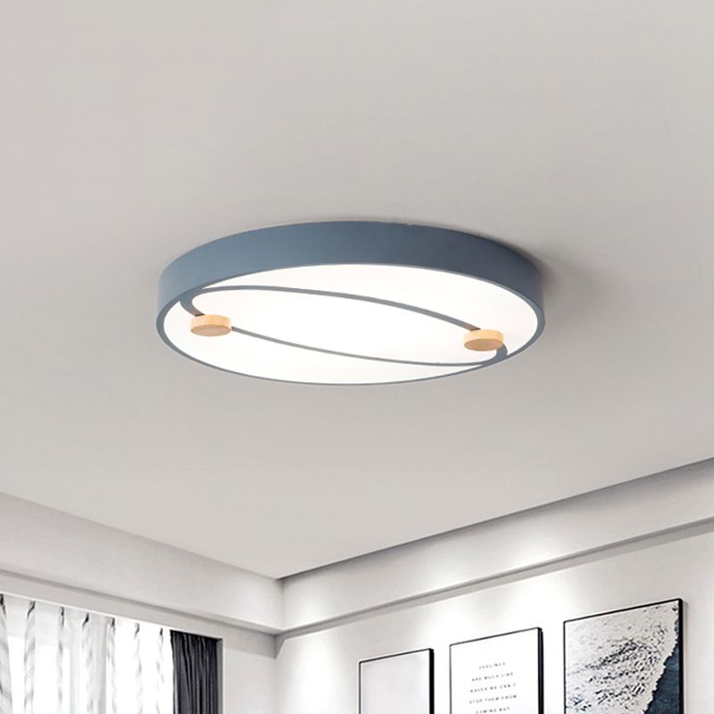 Rounded Acrylic Flush Ceiling Light Nordic Grey/White/Green LED Flush Mount Lighting with Round Wood Decor, 16"/19.5" Wide