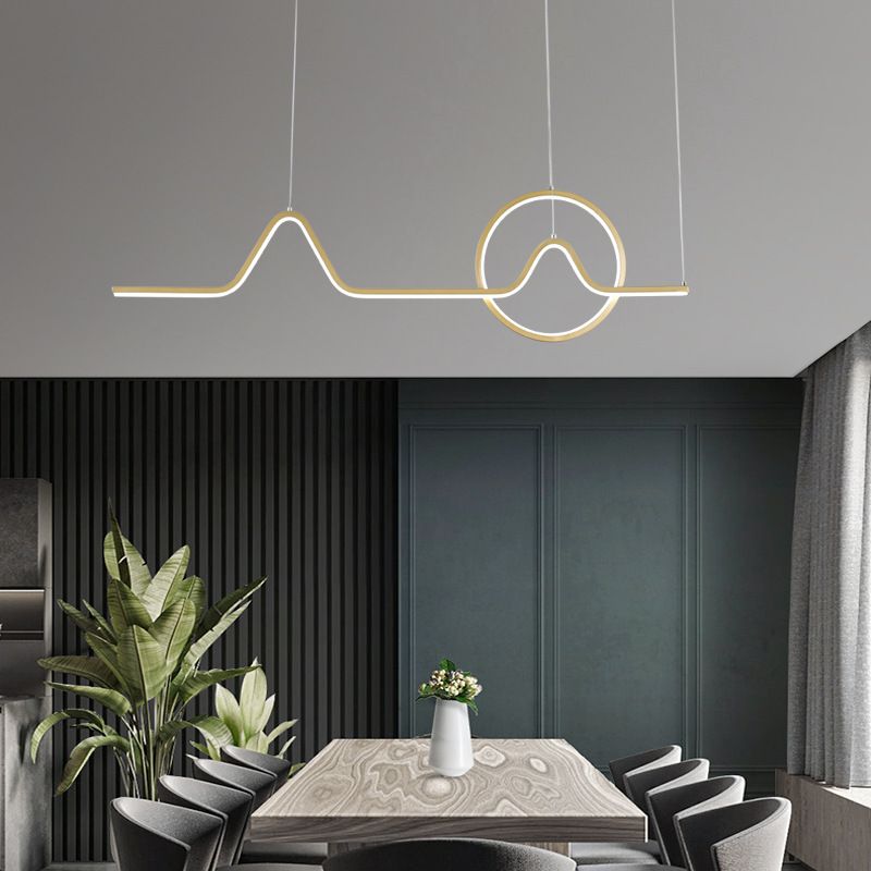 Linear Shape Chandelier Lighting Modern Style Metal 2 Lights Island Lamps in Gold/Black
