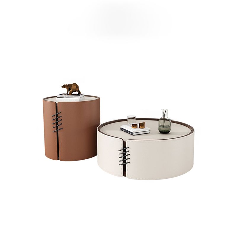 Modern Drum-shaped Base Design Wood with Storage Space Coffee Table
