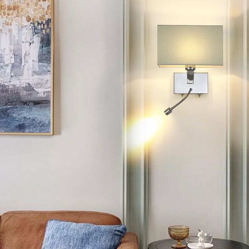 Metal Wall Sconce Modern Rectangle Shape Wall Light with Fabric Shade for Study