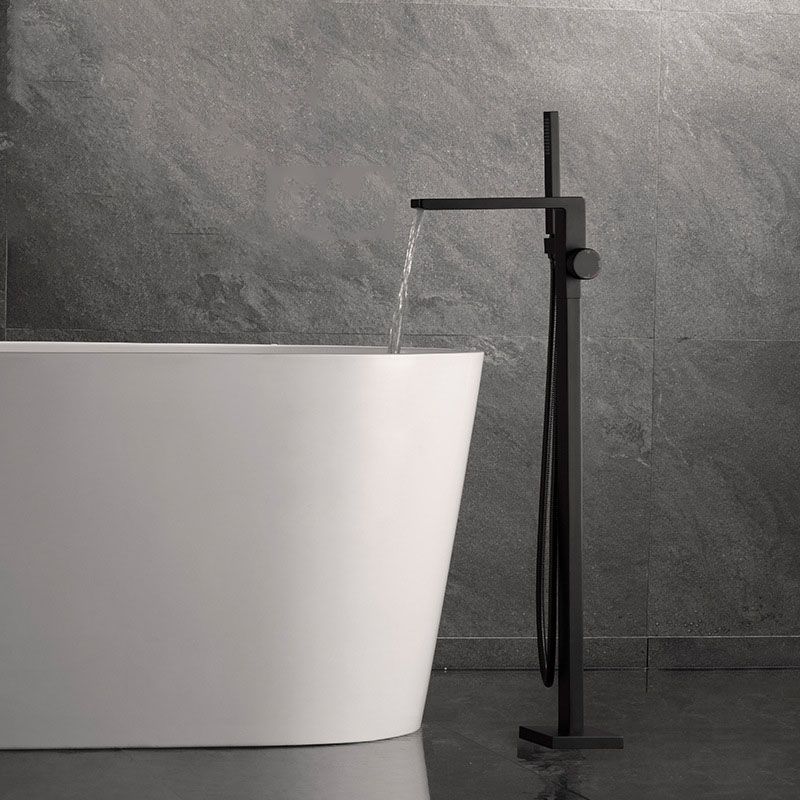 Freestanding Tub Filler Black Brass Single Knob Handle Fixed Tub Filler with Handshower
