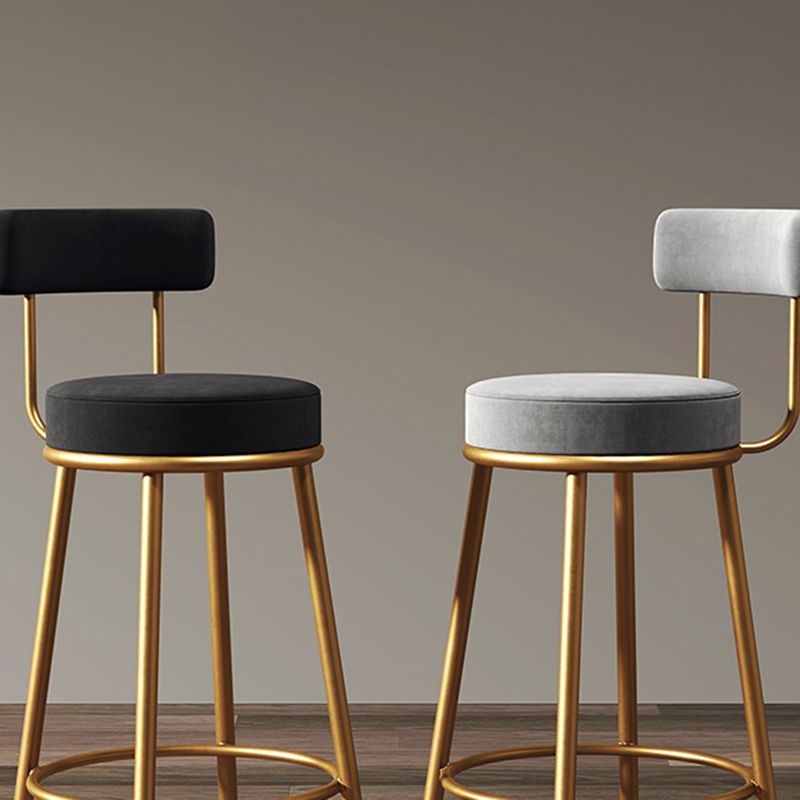 Nordic Armless Backrest Counter Stool Iron Cafe Bar Stool with Velvet Cushion and Pedal