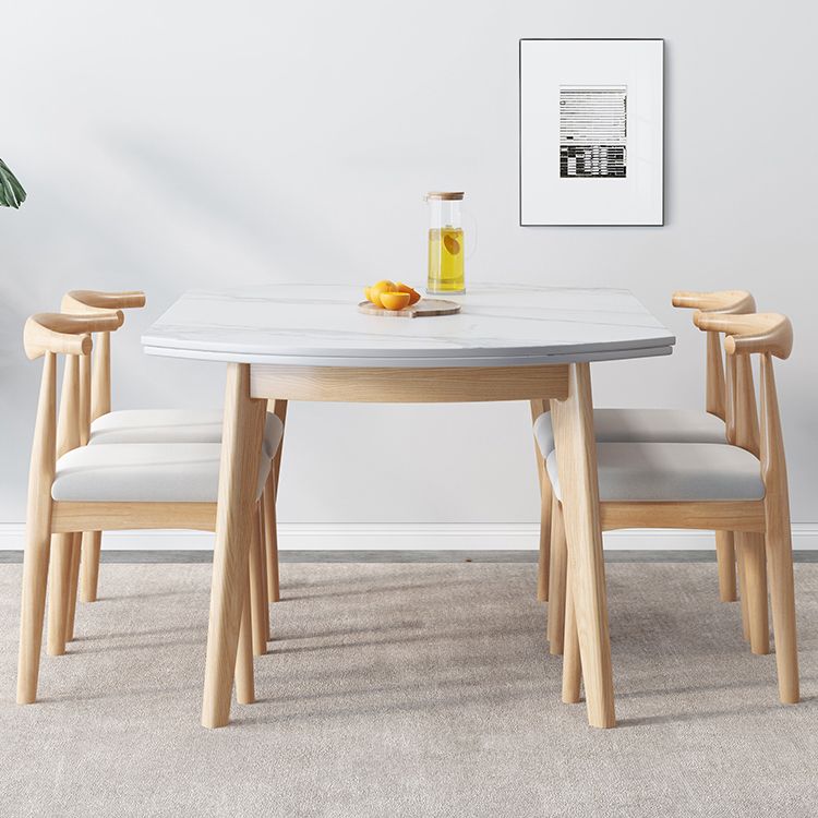Modern Sintered Stone Dining Room Set with Round Table and Wooden Base Dining Table Furniture