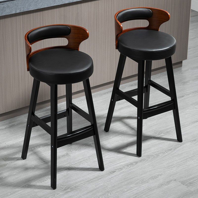 Scandinavian Wood Upholstered Counter Stools Low Back Bar Stools with Round Seat