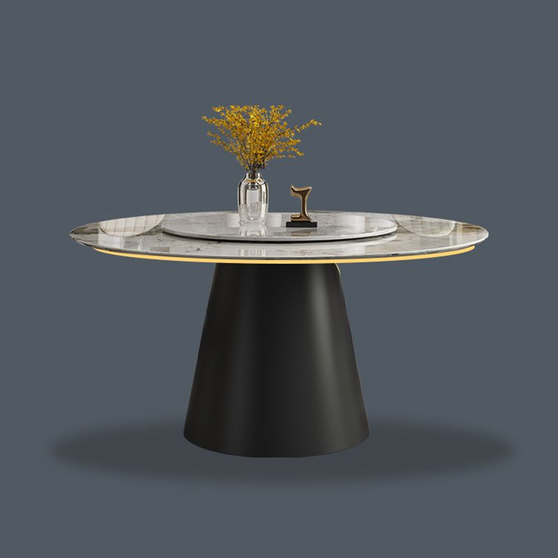 White Round Stone Dining Table Modern Convertible Furniture with Pedestal Base for Home
