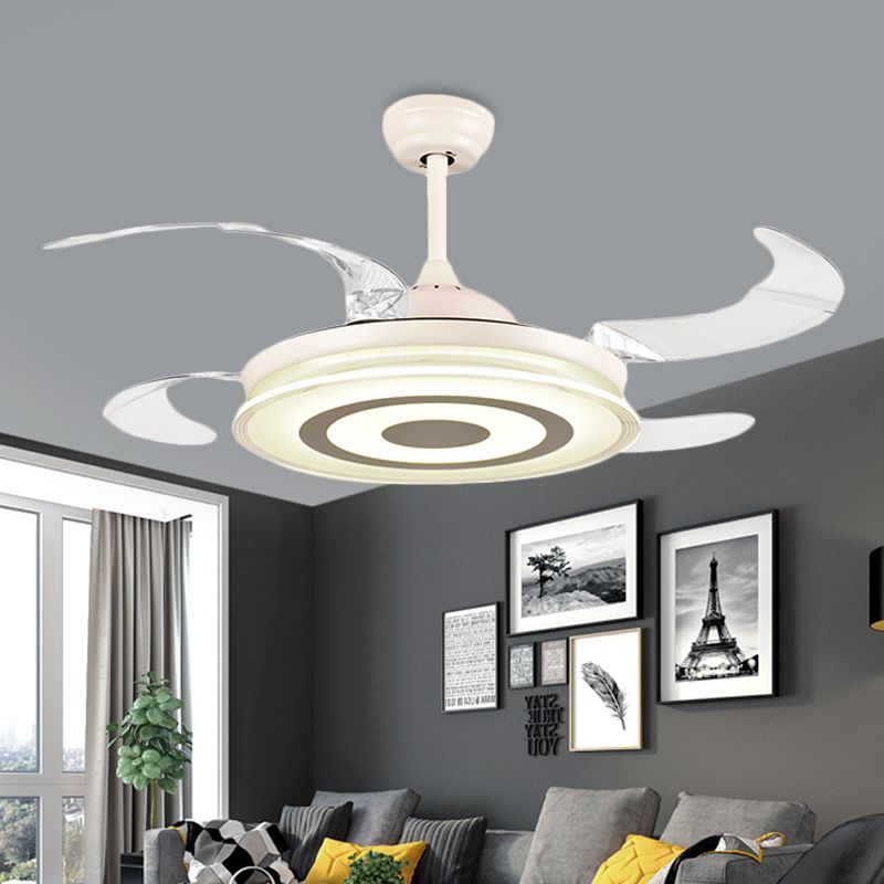 42 "Breite Einfache runde Lüfterbeleuchtung LED -Acryl -halb Flush Deckenleuchte in Weiß für Wohnzimmer, 4 klare Klingen