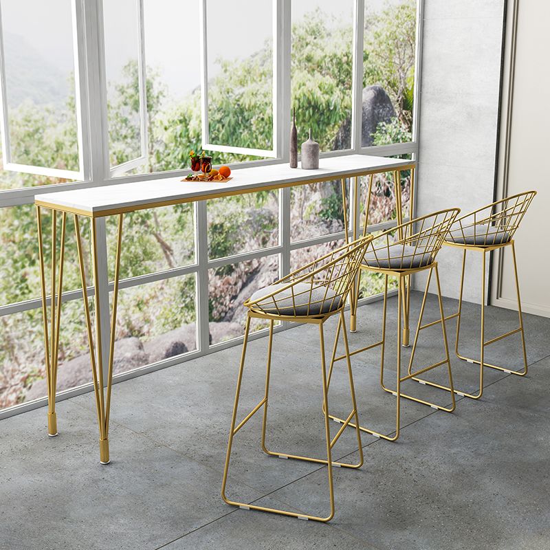 Glam Style White Bar Table in Faux Marble and Metal Bar Table for Restaurant