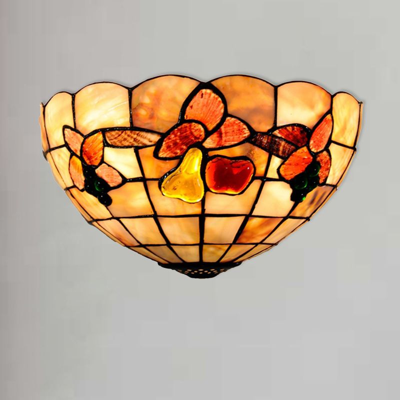 Petal Dining Room Wall Light with Fruits Shell Tiffany Antique Wall Sconce in Beige for Hotel