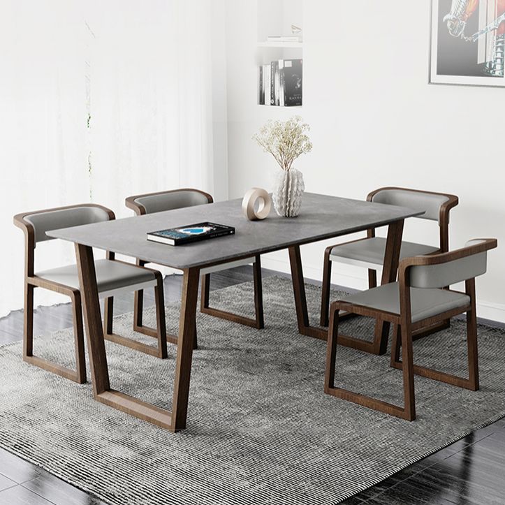 Scandinavian Sintered Stone Dining Table Set Rectangular Dining Table with Solid Wood Base