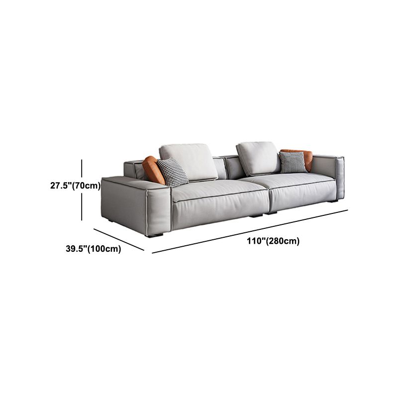 Nordic Faux Leather Sofa Square Arm Sofa with Bolster Pillows