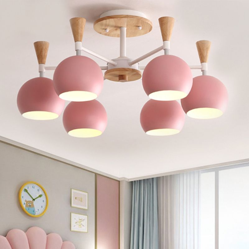 Macaron 3/6/8-Light Ceiling Lamp with Acrylic Shade Pink/Yellow/Blue Dome Semi Flush Pendant