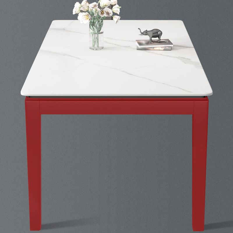 Stone Top Dining Table Modern Rectangle Dining Table with 4 Wood Legs