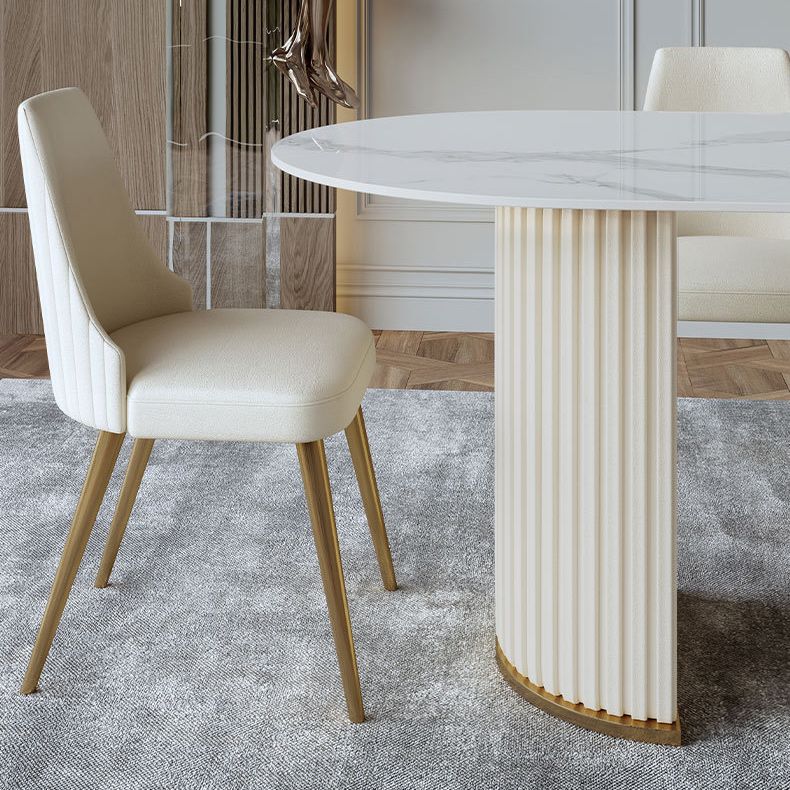 Luxury Sintered Stone Dining Table Oval White Table with Double Pedestal