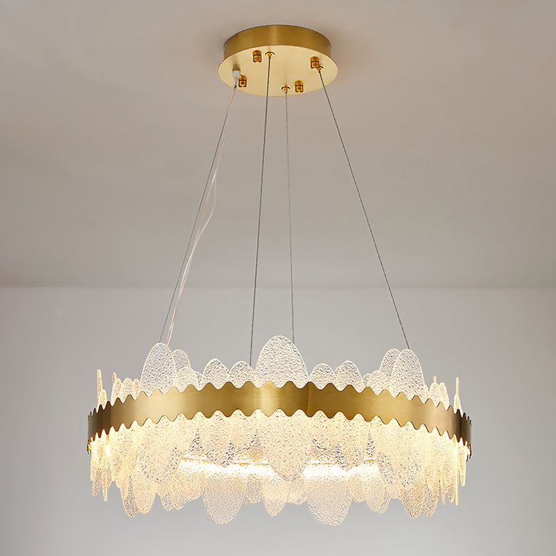 Luz de techo minimalista de vidrio ondulado LED de vidrio ondulado de la sala de estar en oro