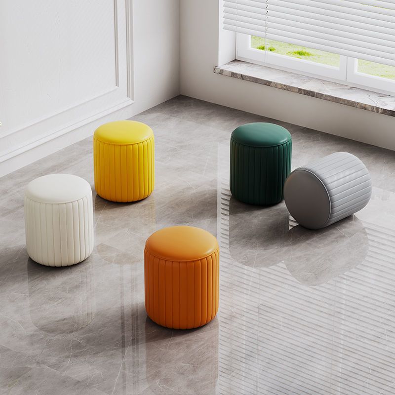 Modern PU Leather Pouf Chair Plain Cylinder Shape Tear Resistant Couch Ottoman